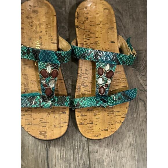Vionic Women's Green Ortho heel Snakeskin Print Slide Sandals Size 7 - Picture 5 of 7